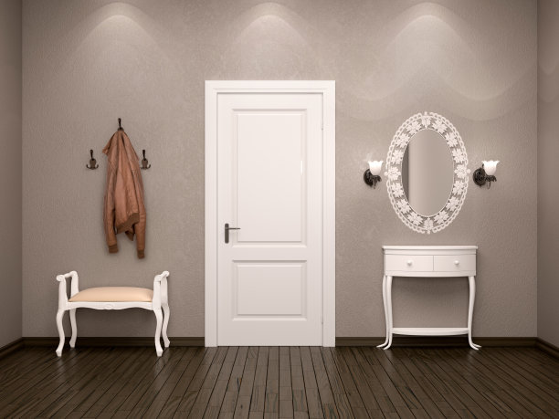 白色门上的输出或输入。图片下载