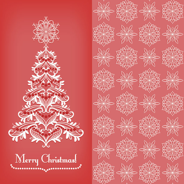 贺卡与圣诞树，红色图片下载