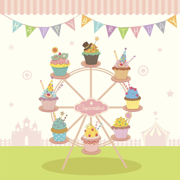 纸杯蛋糕摩天轮生日图片下载