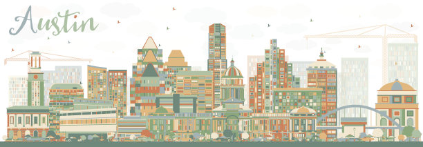 奥斯汀天际线与彩色建筑。图片下载
