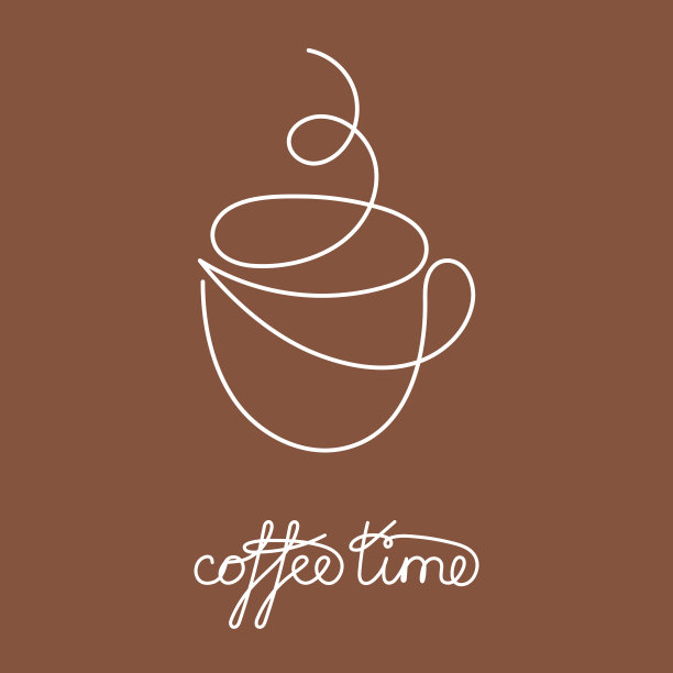 连续线杯热茶或咖啡与蒸汽和棕色装饰图片下载