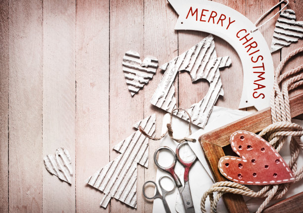 有圣诞装饰的老式圣诞卡图片下载