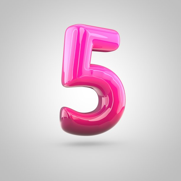 有光泽的红色和粉红色梯度油漆字母表5孤立的白色背景图片下载