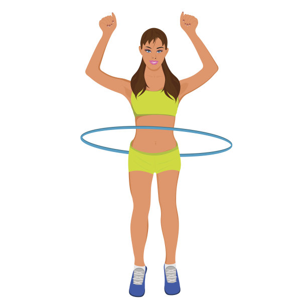 年轻的运动女人与环，健身，矢量插图图片下载