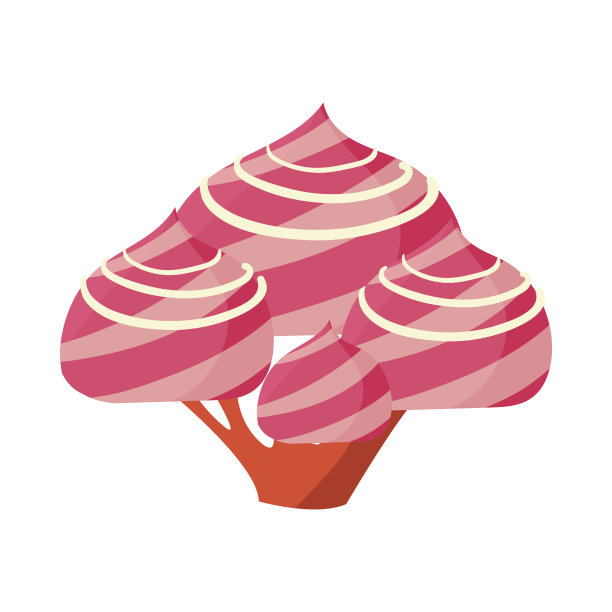 粉红色棉花糖做的树。彩色卡通矢量插图图片下载