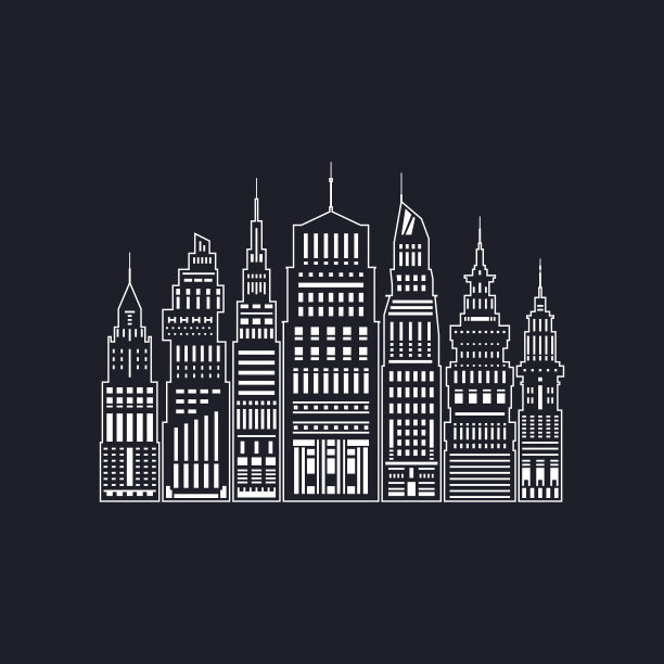 白色剪影现代大城市，线条风格图片下载