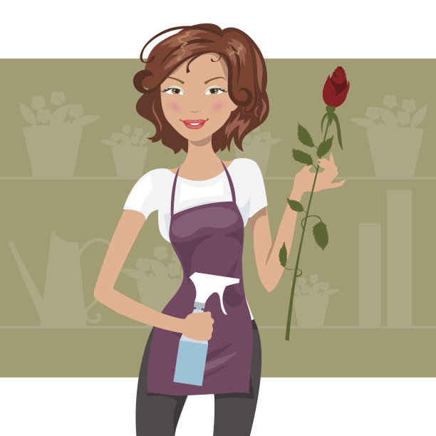 女人花店。矢量图图片下载