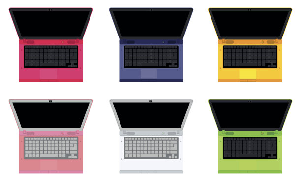 一套6个笔记本被漆成橙色，绿色，红色，粉色，白色图片下载