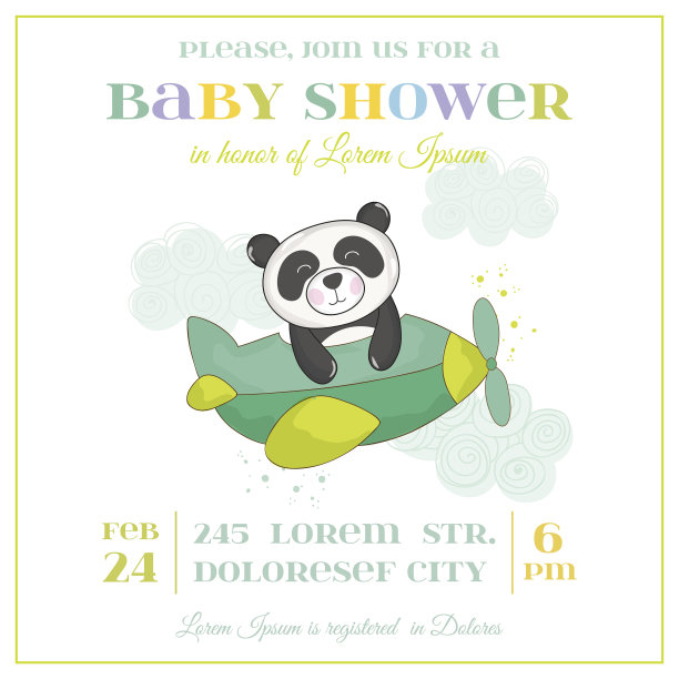 婴儿沐浴卡-飞机上的熊猫宝宝图片下载