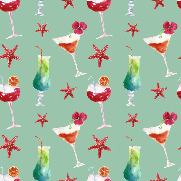 无缝模式与新鲜的夏季鸡尾酒图片下载