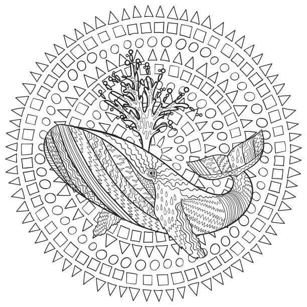 手画座头鲸在海浪。图片下载