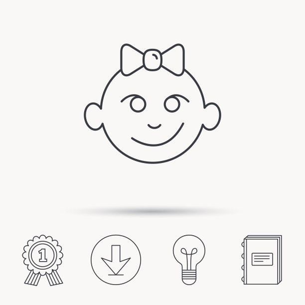 宝贝女孩的脸图标。孩子微笑的手势。图片下载