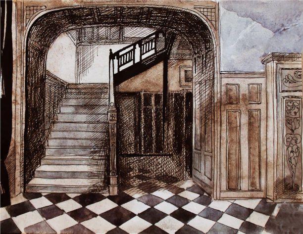 旧楼梯，手绘插图图片下载