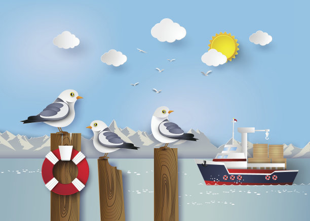 海鸥站在一根木柱上图片下载