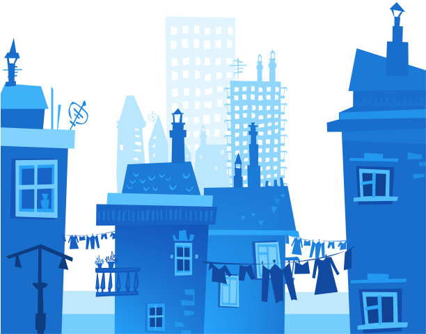 城市背景由不同的建筑剪影构成图片下载