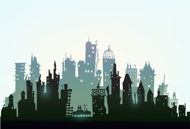 城市景观由不同的建筑剪影组成图片下载