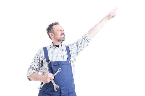 快乐的机械师竖起手指的肖像图片下载