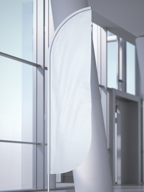 办公室室内垂直风旗。三维渲染图片下载