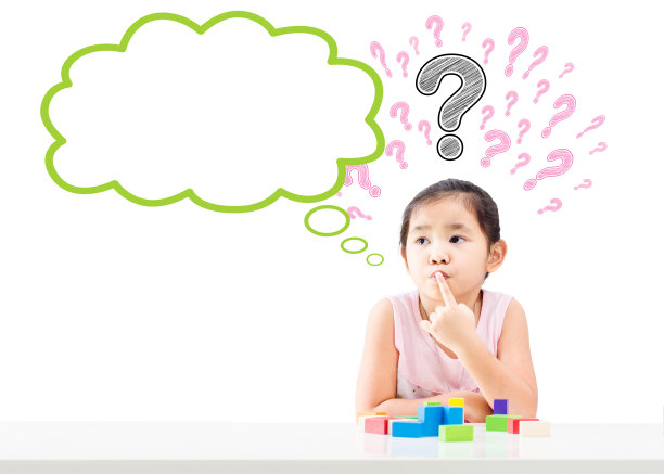 思考着问号和空泡泡的小女孩图片下载