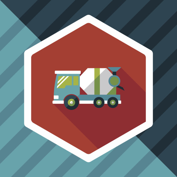 运输水泥搅拌机平面图标与长阴影，eps10图片下载