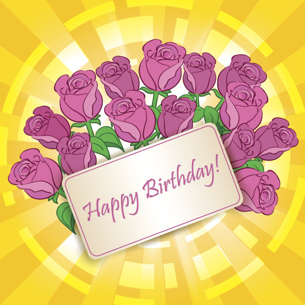 生日快乐矢量贺卡与玫瑰图片下载