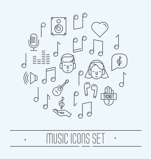 音乐节细线图标集。矢量图图片下载
