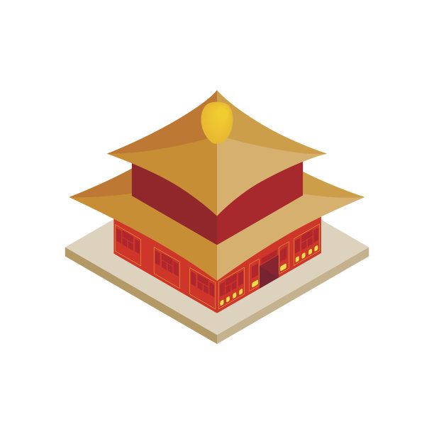 中国寺庙图标，2.5D风格图片下载