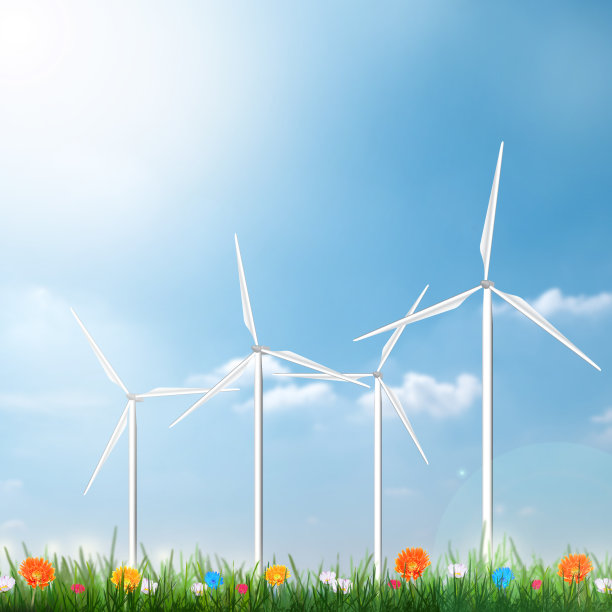 风力发电机清洁自然生态环境概念图片下载