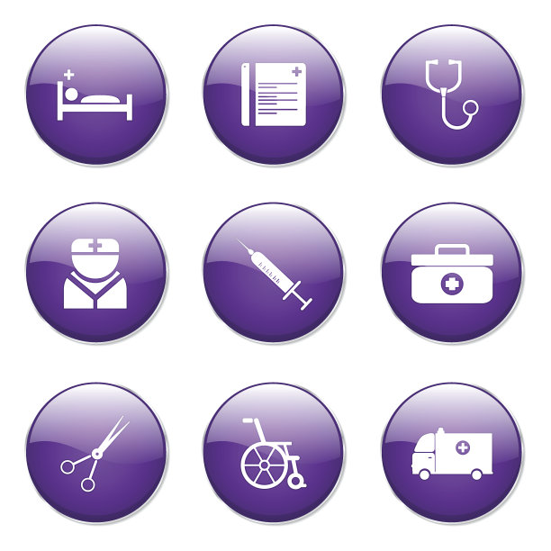 医院健康紫色矢量按钮图标设计集图片下载