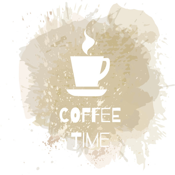 水彩背景上杯子的剪影图片下载