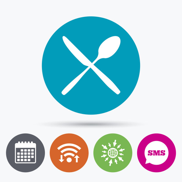 吃符号图标。餐具的象征。刀和勺子。图片下载