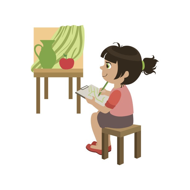 小女孩临摹油画图片下载