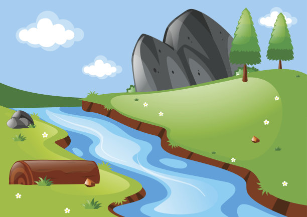 河流和田野的自然景色图片下载