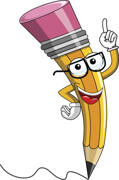 铅笔吉祥物卡通戴老花镜手指向上孤立图片下载
