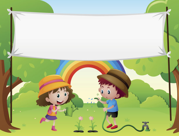 横幅模板与孩子浇水植物图片下载