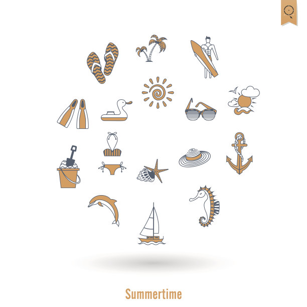 夏季和海滩简单的平面图标图片下载