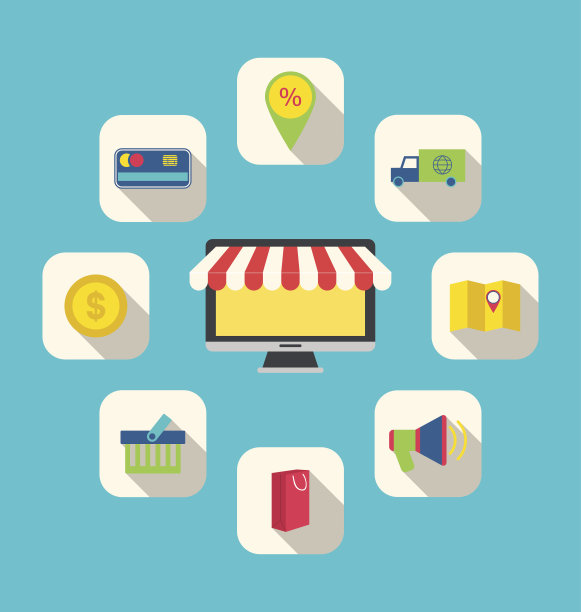 电子商务购物符号的平面图标图片下载