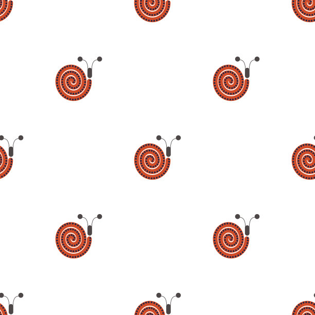 无缝矢量图案与昆虫，对称的背景与小装饰红蜗牛，在白色的背景。动物和昆虫无缝图案系列。图片下载