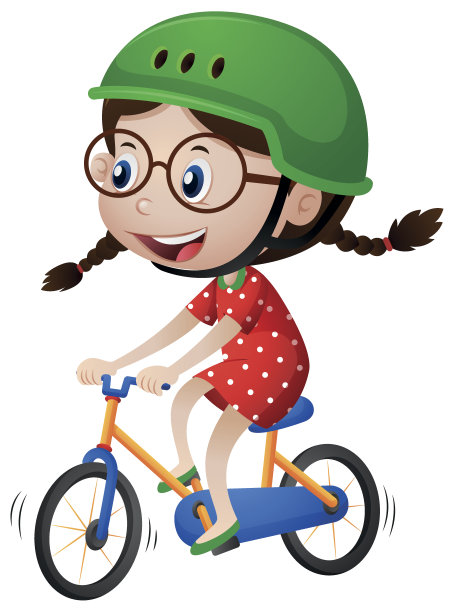 小女孩戴着头盔骑着自行车图片下载