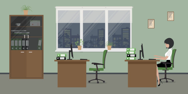 一个办公室职员的网络横幅。晚上的时候，这个年轻的女人坐在电脑旁边图片下载