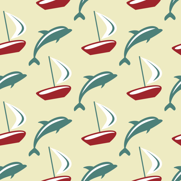 船和海豚无缝模式。图片下载