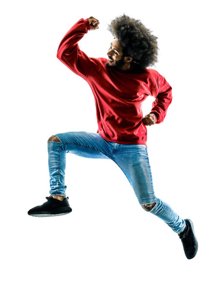 非洲人跳跃幸福孤立剪影图片下载