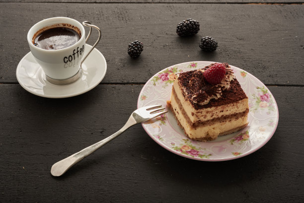 咖啡、蛋糕和水果图片下载