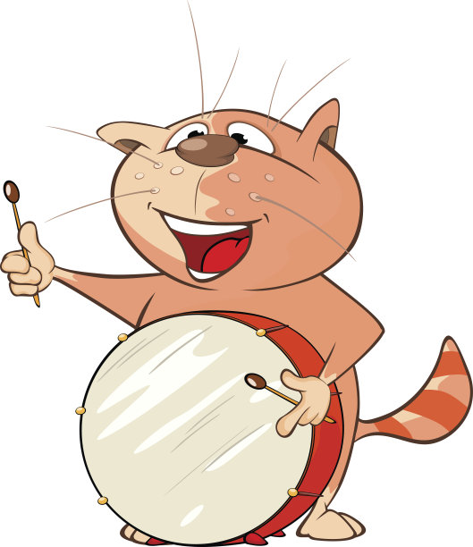 可爱的猫鼓手插图。卡通人物图片下载
