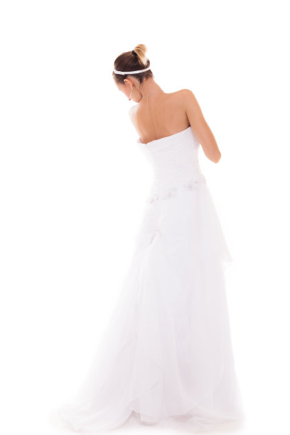 完整长度的新娘在白色婚纱孤立图片下载