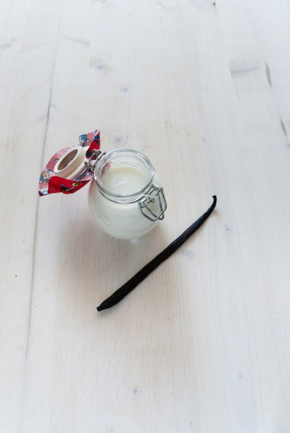 牛奶在罐子和香草荚图片下载