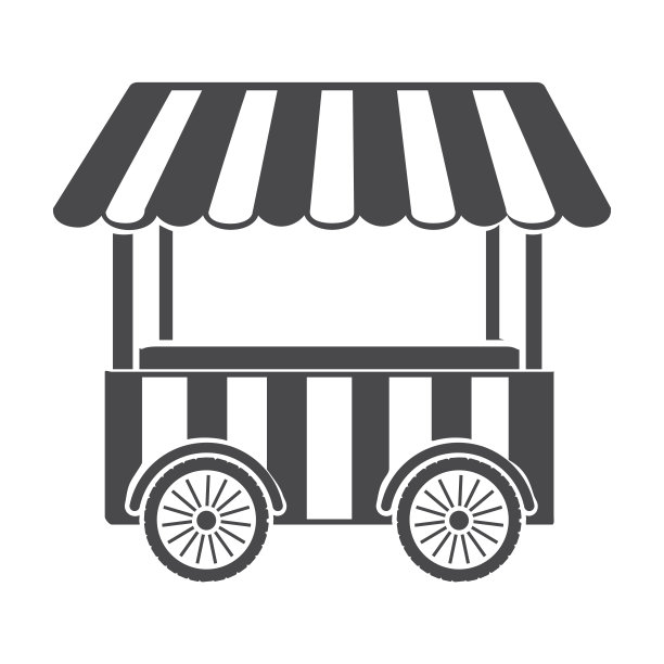 白色背景上的黑色零食车图标，马戏团符号矢量插画图片下载