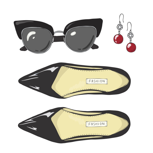 时尚女鞋配太阳镜和耳环图片下载