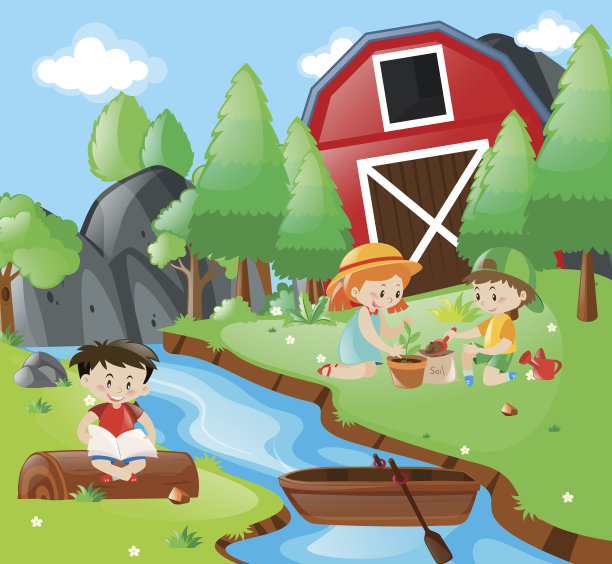 孩子们在公园里阅读和种植图片下载