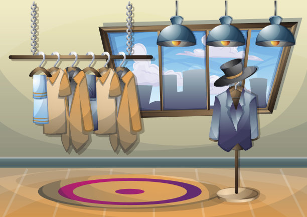 卡通矢量插图室内服装房间与分层图片下载